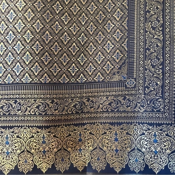 NAVY and gold hand woven silk Turkish tapestry - Picture 5 of 5